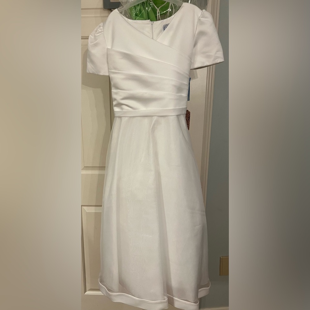 White dress cap short sleeve- flower girl first communion dress . Girls size 12